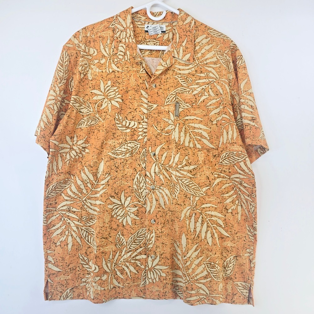 Columbia Button Up‎ Shirt Men's Large Hawaiian Floral Print Short Sleeve Casual